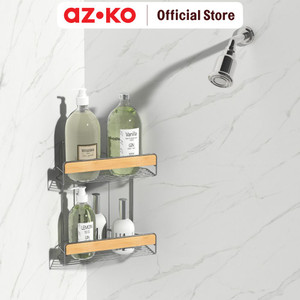 [EZO.0800749] AZKO Stora Rak Sudut Kamar Mandi 2 Tingkat - Cokelat/Chrome Shower Wall Shelf Corner Rak Tembok Serbaguna Aksesoris Kamar Mandi Furniture Indoor Rumah