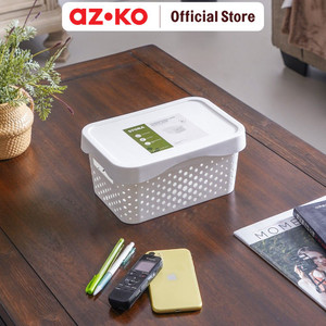 [EZO.0800752] AZKO Stora 5 ltr Keranjang Penyimpanan Dengan Tutup Dots - Putih Storage Basket Kotak Penyimpanan Serbaguna Bin Organizer Tempat Simpan Barang