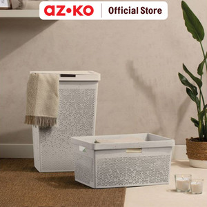 [EZO.0800786] AZKO Stora 36X52.5X26 cm Keranjang Laundry Ecohome - Putih Terra Tempat Baju Pakaian Kotor Wadah Cucian Laundry Basket Perlengkapan Rumah Tangga
