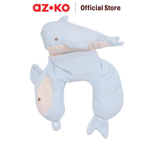[EZO.0800886] AZKO Passport Bantal Leher Travel 2In1 Dolphin - Biru Neck Cushion Travel Bantal Mobil U-Neck Car Pillow Sandaran Leher