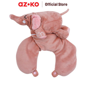 [EZO.0800901] AZKO Passport Bantal Leher Travel 2In1 Elephant - Pink Neck Cushion Travel Bantal Mobil U-Neck Car Pillow Sandaran Leher