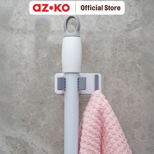 [EZO.0800927] AZKO Stora Gantungan Sapu & Hook Permanen - Putih/Abu-Abu Broom Gripper Holder Pelan Sapu Perlengkapan Rumah Tangga
