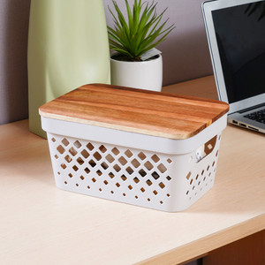 [EZO.0800964] AZKO Stora Keranjang Penyimpanan Diamond Dengan Tutup Acacia Storage Basket Kotak Penyimpanan Serbaguna Bin Organizer Tempat Simpan Barang