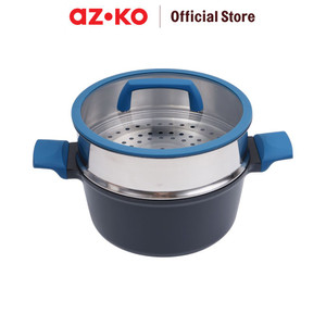 [EZO.0801026] AZKO Culinart 24 cm Superb Panci Casserole Dengan Steamer - Hitam/Biru Pot Masak Sup Food Grade Panci Kuah Perlengkapan Dapur Peralatan Masak Cookware