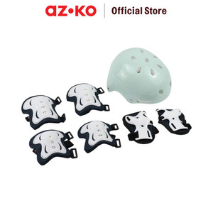 [EZO.0801117] AZKO Berwyn Set Helm & Deker Pelindung - Biru/Hijau Perlengkapan Olahraga Anak Set Pelindung Lutut Dan Siku Skates Scooter Bike Helm And Decker Protector