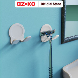 [EZO.0801195] AZKO Stora Set 2 Pcs Gantungan Dinding Serbaguna Waterproof - Putih Pengait Multifungsi Tembok Clothes Hook Tempat Gantung Pakaian Barang Serbaguna