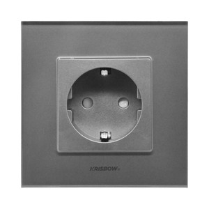 [EZO.0801220] AZKO Krisbow Stop Kontak Dinding Glass Frame - Silver/Abu-Abu Wall Socket Electric Socket Terminal Colokan Listrik Kotak Kontak Peralatan Elektronik