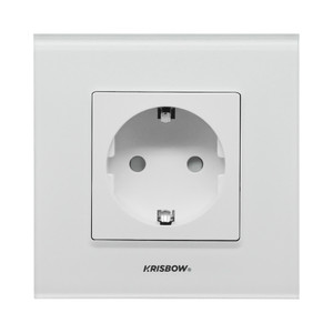 [EZO.0801227] AZKO Krisbow Stop Kontak Dinding Glass Frame - Putih Wall Socket Electric Socket Terminal Colokan Listrik Kotak Kontak Peralatan Elektronik
