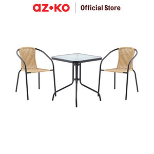 [EZO.0801284] AZKO Soleil Set 3 Pcs Natura Kursi & Meja Teras Bistro Wicker Balcony Table Chair Furniture Outdoor Serbaguna Furnitur Rumah Tempat Duduk Kursi Halaman
