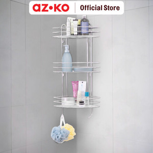 [EZO.0801363] AZKO Stora Rak Sudut Kamar Mandi 3 Tingkat - Chrome Shower Wall Shelf Corner Rak Tembok Serbaguna Aksesoris Kamar Mandi Furniture Indoor Rumah