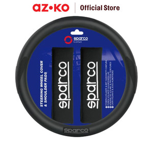 [EZO.0801366] AZKO Sparco Set 3 Pcs Sarung Stir Mobil & Bantalan Bahu - Hitam Steer Cover Aksesoris Interior Mobil Case Setir Dekorasi Mobil