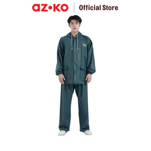 [EZO.0801399] AZKO Otto Klasse Ukuran Xxl Jas Hujan Dengan Reflector - Hijau Blackis Raincoat Mantel Hujan Baju Pelindung Ujan Ponco Perlengkapan Berkendara