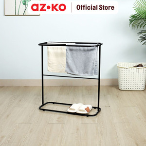 [EZO.0801411] AZKO Stora Jemuran Handuk Rounded Rectangle - Hitam Tempat Jemur Anduk Drying Rack Gantungan Kain Lap Badan Mandi Towel Rack