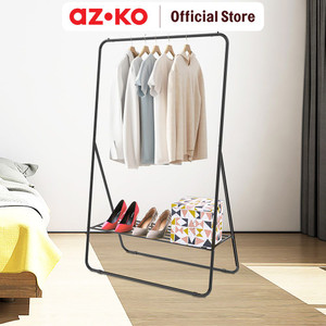 [EZO.0801453] AZKO Stora Gantungan Pakaian Single Dengan Penyimpanan - Hitam Stand Hanger Gantungan Baju Berdiri Clothes Organizer Standing Clothing Rack