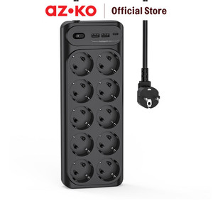 [EZO.0801472] AZKO Krisbow Stop Kontak 10 Soket Usb A & Type C Electric Socket Terminal Colokan Listrik Kotak Kontak Peralatan Elektronik