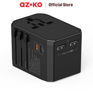 [EZO.0801477] AZKO Krisbow Travel Adaptor 2 Usb A & 2 Usb C 45 Watt Konektor Perangkat Elektronik Adapter Usb A Usb C Aksesoris Gadget Converter