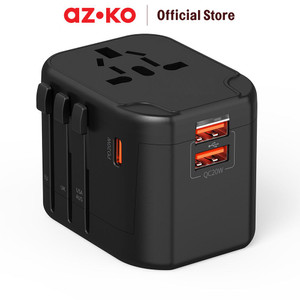 [EZO.0801478] AZKO Krisbow Travel Adaptor 2 Usb A & 1 Usb C 20 Watt Qc Konektor Perangkat Elektronik Adapter Usb A Usb C Aksesoris Gadget Converter