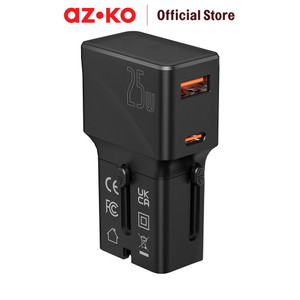 [EZO.0801479] AZKO Krisbow Mini Travel Adaptor Usb A & Usb C 25 Watt Qc Konektor Perangkat Elektronik Adapter Usb A Usb C Aksesoris Gadget Converter