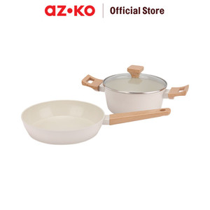 [EZO.0801489] AZKO Kris Set 3 Pcs Wajan Penggorengan & Panci Casserole - Krem Frypan Pan Wok Anti Lengket Non Stick Teflon Penggoreng Alat Masak Perlengkapan Dapur