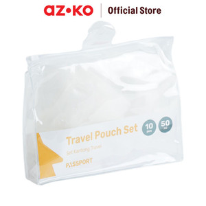 [EZO.0801507] AZKO Passport 50 ml Set 10 Pcs Kantong Cairan Travel Travel Pouch Wadah Sabun Sampo Lotion Praktis Serbaguna Perlengkapan Traveling
