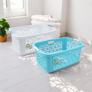 [EZO.0801514] AZKO Stora 72 ltr Keranjang Laundry Geometric Tempat Baju Pakaian Kotor Wadah Cucian Laundry Basket Perlengkapan Rumah Tangga - Putih
