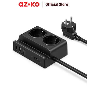 [EZO.0801532] AZKO Krisbow Stop Kontak 2 Soket Usb A & Type C Electric Socket Terminal Colokan Listrik Kotak Kontak Peralatan Elektronik
