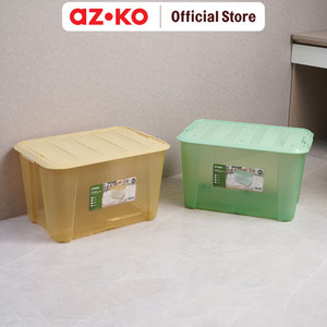 [EZO.0801553] AZKO Stora 62.8X43.1X36.8 cm Kotak Penyimpanan Dengan Tutup & Roda - Hijau Kotak Serbaguna Plastik Wadah Simpan Storage Box Dengan Handle Boks Organizer