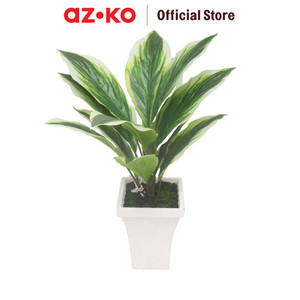 [EZO.0801565] AZKO Forhom Tanaman Artifisial Calathea White Dengan Pot - Hijau Tumbuhan Tanaman Buatan Dekorasi Plant Sintetis Pajangan Rumah Serbaguna Hiasan Properti Foto