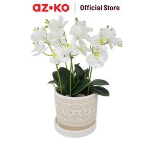 [EZO.0801586] AZKO Forhom Tanaman Artifisial Orchid 6 Stem Dengan Pot - Putih Tumbuhan Tanaman Buatan Dekorasi Plant Sintetis Pajangan Rumah Serbaguna Hiasan Properti Foto