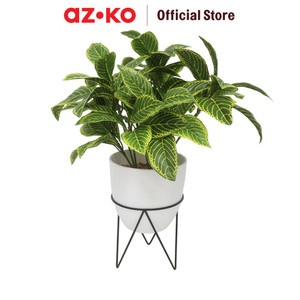 [EZO.0801605] AZKO Forhom 48.3 cm Tanaman Artifisial Ficus Elastica Dengan Pot & Stand - Putih Tumbuhan Tanaman Buatan Dekorasi Plant Sintetis Pajangan Rumah Serbaguna Hiasan Properti Foto