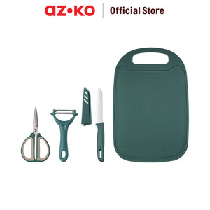 [EZO.0801671] AZKO Kris Set 4 Pcs Pisau Dapur Dengan Talenan - Hijau Knife And Peeler Set Cutting Board Alat Kupas Kulit Buah Dan Sayur Cooking Knife Perlengkapan Masak Kitchen Tools