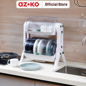 [EZO.0801678] AZKO Stora Donburi Hachi Rak Piring 2 Tingkat - Putih Dish Rack Tempat Peralatan Makan Perlengkapan Dapur Rak Pengering Alat Makan