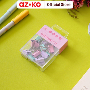 [EZO.0801685] AZKO Ataru Set 15 Pcs Penjepit Binder Clips Pastel Stasionary Set Jepitan Binder Klip Binder Peralatan Kantor Penjepit Dokumen