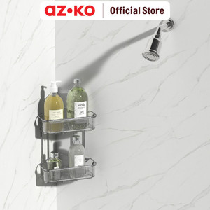 [EZO.0801738] AZKO Stora Rak Sudut Kamar Mandi 2 Tingkat - Chrome Shower Wall Shelf Corner Rak Tembok Serbaguna Aksesoris Kamar Mandi Furniture Indoor Rumah