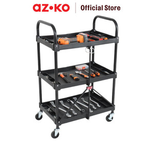 [EZO.0801743] AZKO Maxbuilt Troli Perkakas Lipat 3 Tingkat - Hitam Trolley Roda Foldable Trolley Troli Barang Wheels Rack Perlengkapan Rumah Tangga