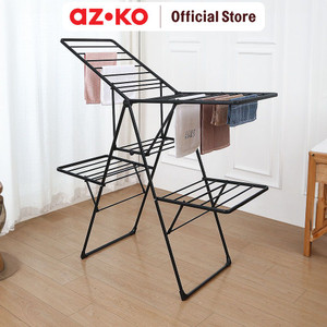 [EZO.0801772] AZKO Stora Jemuran Baju Lipat 2 Tingkat - Hitam Tempat Jemur Baju Drying Rack Gantungan Laundry Perlengkapan Rumah Tangga