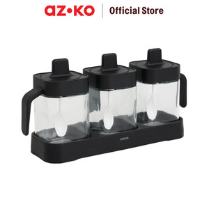 [EZO.0801841] AZKO Kris 400 ml Set 3 Pcs Cuchara Tempat Bumbu Dapur - Hitam Organizer Penyimpanan Toples Bumbu Serbaguna Spices Rack Tempat Bumbu Perlengkapan Dapur Kitchen Tools