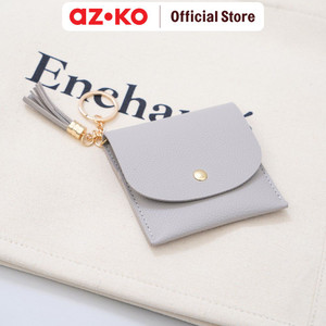 [EZO.0801866] AZKO Ataru Dompet Kartu Dengan Tassel Pu - Abu-Abu Card Wallet Case Tempat Penyimpanan Id Card Atm Uang Cardholder