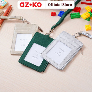 [EZO.0801867] AZKO Ataru Id Card Holder Dengan Zipper - Cokelat Champagne Tempat Kartu Lanyard Name Tag Holder Id Card Holder Estetik
