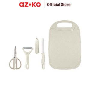 [EZO.0801884] AZKO Kris Set 4 Pcs Pisau Dapur Dengan Talenan - Putih Knife And Cutting Board Set Cooking Knife Set Piso Dan Talenan Perlengkapan Masak Kitchen Tools