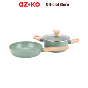 [EZO.0801885] AZKO Kris Set 3 Pcs Wajan Penggorengan & Panci Casserole - Hijau Frypan Pan Anti Lengket Non Stick Teflon Penggoreng Alat Masak Perlengkapan Dapur