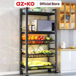 [EZO.0801887] AZKO Stora Noir Rak Troli Besi 5 Tingkat - Hitam Tempat Penyimpanan Multifungsi Dengan Roda Storage Trolley Wheels Rack Perlengkapan Rumah Tangga