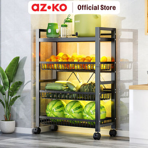 [EZO.0801889] AZKO Stora Noir Rak Troli Besi 4 Tingkat - Hitam Tempat Penyimpanan Multifungsi Dengan Roda Storage Trolley Wheels Rack Perlengkapan Rumah Tangga