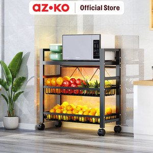 [EZO.0801890] AZKO Stora Noir Rak Troli Besi 3 Tingkat - Hitam Tempat Penyimpanan Multifungsi Dengan Roda Storage Trolley Wheels Rack Perlengkapan Rumah Tangga