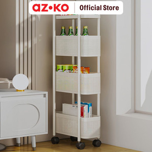 [EZO.0801891] AZKO Stora Kassy Rak Troli 4 Tingkat Slim - Putih Tempat Penyimpanan Multifungsi Dengan Roda Storage Trolley Wheels Rack Perlengkapan Rumah Tangga