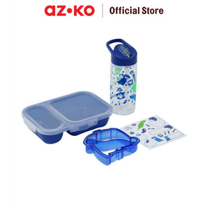 [EZO.0801910] AZKO Smash Set 4 Pcs Kotak Makan Anak 2 Sekat Dino Days - Biru Kids Bento Lunch Kit Set Kotak Makan Dan Botol Minum Bpa Free Peralatan Makan Food Grade Wadah Bekal Makanan Lucu