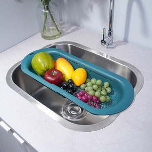 [EZO.0801926] AZKO Stora Rak Saringan Wastafel Dapur Retractable - Abu-Abu Food Strainer Perlengkapan Dapur Tirisan Pencuci Buah Dan Sayur