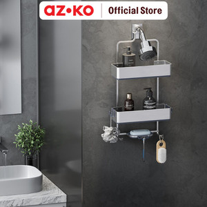 [EZO.0801934] AZKO Stora Rak Kamar Mandi 2 Tingkat Aluminium Wk820431 Shower Wall Shelf Organizer Tempat Sampo Sabun Rak Tembok Serbaguna Aksesoris Kamar Mandi Furniture Indoor Rumah