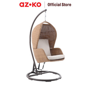 [EZO.0801935] AZKO Kursi Ayun Gantung Closed Dengan Cushion Wicker Steel - Cokelat Hanging Swinging Chair Bangku Ayunan Outdoor Furniture Tempat Duduk Ayun