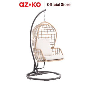 [EZO.0801939] AZKO Kursi Ayun Gantung Dengan Cushion Wicker Steel - Cokelat Hanging Swinging Chair Bangku Ayunan Outdoor Furniture Tempat Duduk Ayun